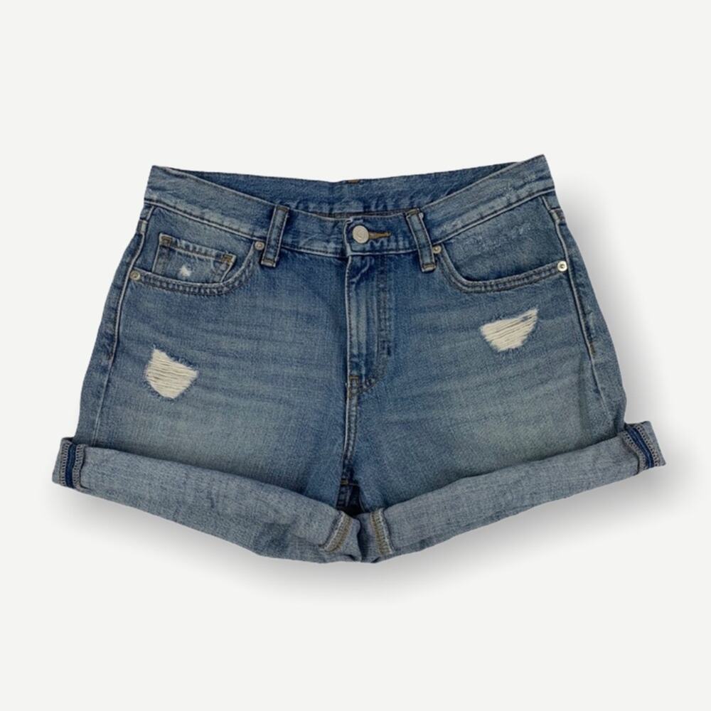 Uniqlo Distressed Cuffed Medium Wash Jean Shorts Size 25